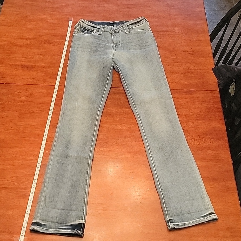 True Religion BILLIE mid-rise straight Sz 29 light wash. Button back pockets
